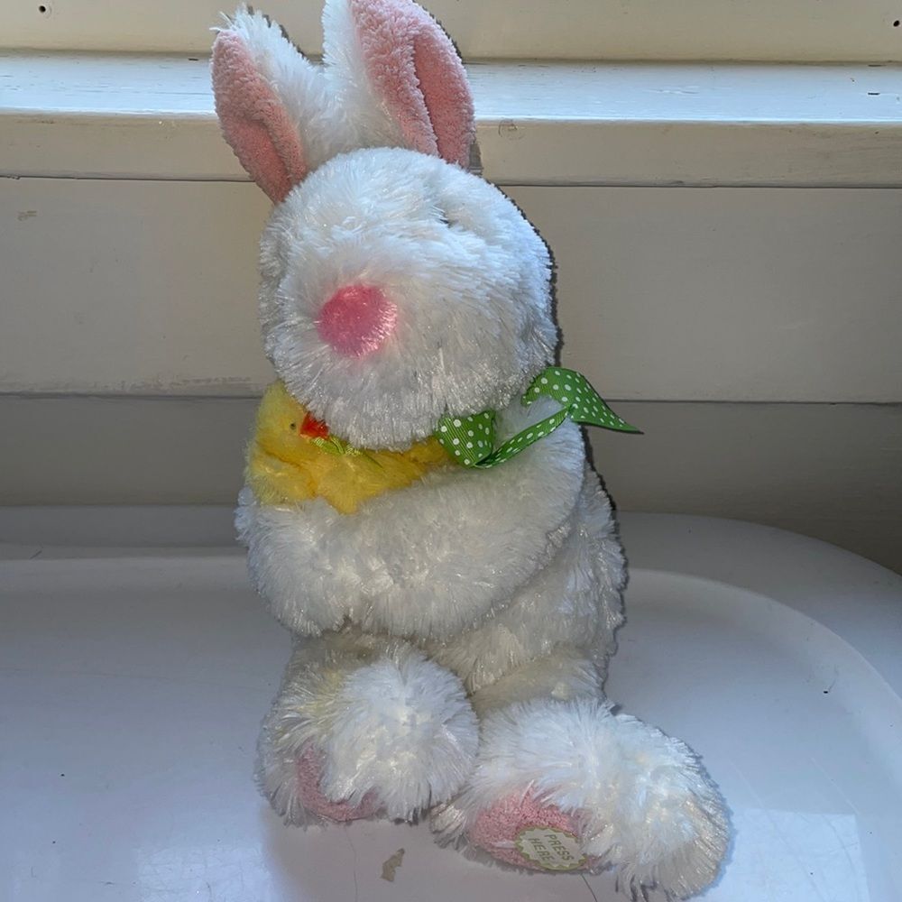 HALLMARK White BUNNY & Yellow CHICK with Sound 11" Sitting Bean Plush